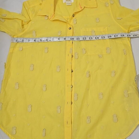 Anthropologie Maeve Yellow Button Down Top w/Pineapples Size 6 - Picture 6 of 10